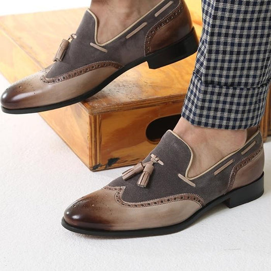 Men_s classic handmade baroque carved fringed loafers