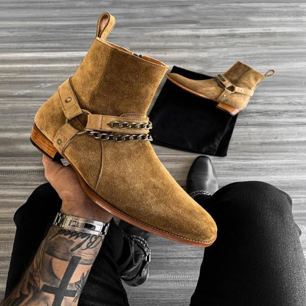 Men's yellow cool double chain high-top leather boots