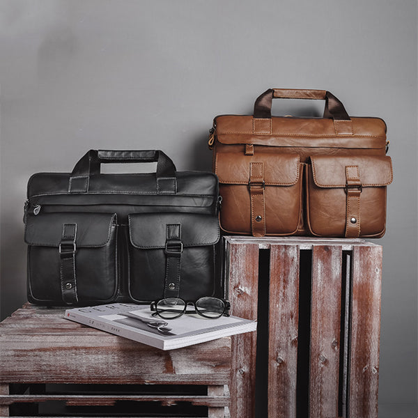 New Laptop Handbag Retro Leather Messenger Shoulder Bag Business Men's Bag