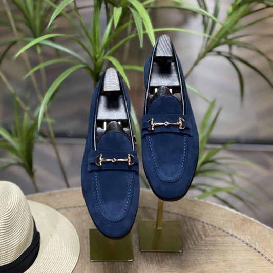 Fashion Double Buckle Classic Suede Business Loafers Slip-On Shoes