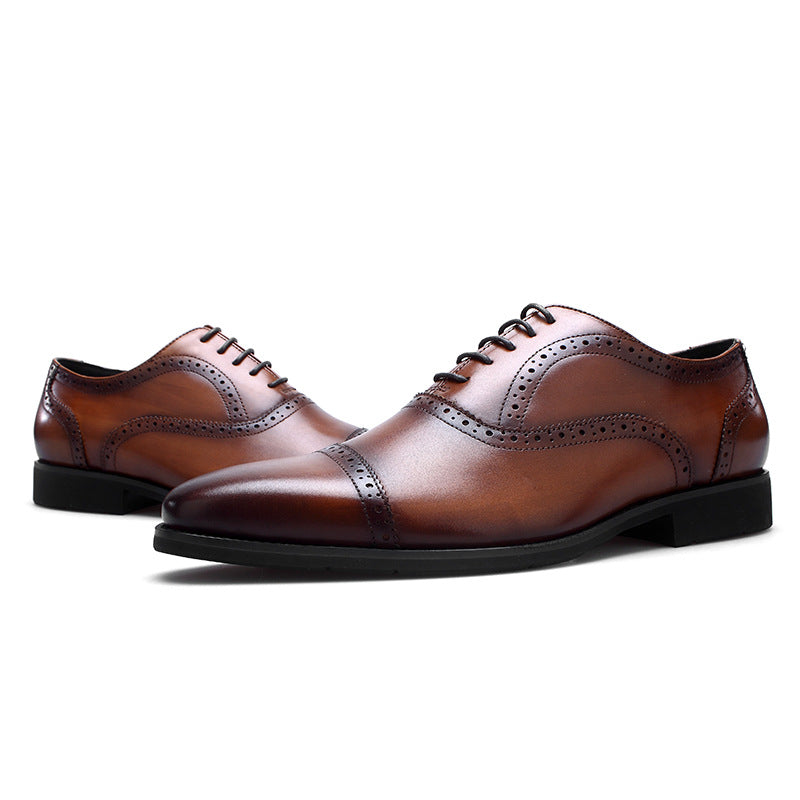 men's genuine leather handmade leather shoes triple carved shoes