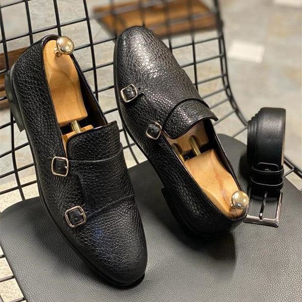 BLACK DOUBLE BUCKLE CLASSIC LOAFERS