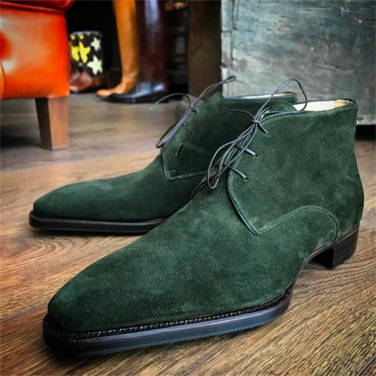 HIGH QUALITY MEN SUEDE GREEN BOOTS