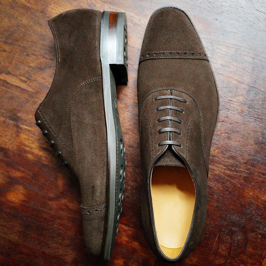 Brown Lace-Up Brogue Suede Oxfords