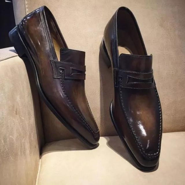 Men's brown leather mask loafers shoes