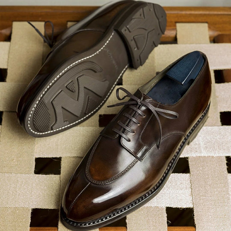 Brown formal men's handmade classic derby shoes