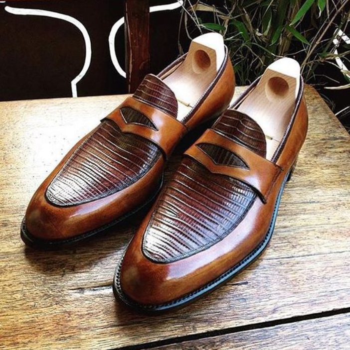 Handmade Mens Leather Brown Loafer Slip On Casual Shoes