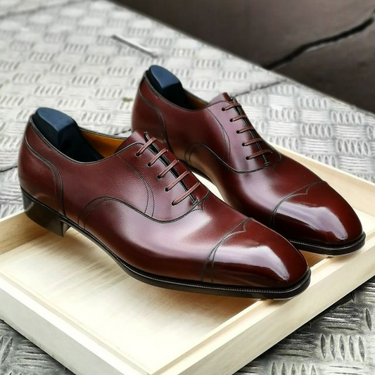 wine red men's formal dress simple leather shoes