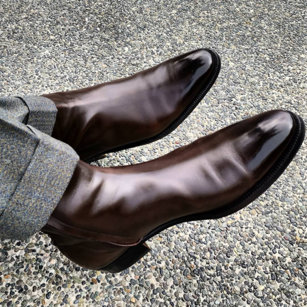 Men's Handmade Brown Zip Leather Boots