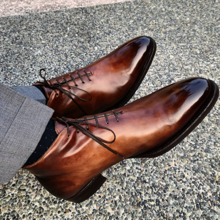 Men's Handmade Gradient Brown Lace-Up Boots