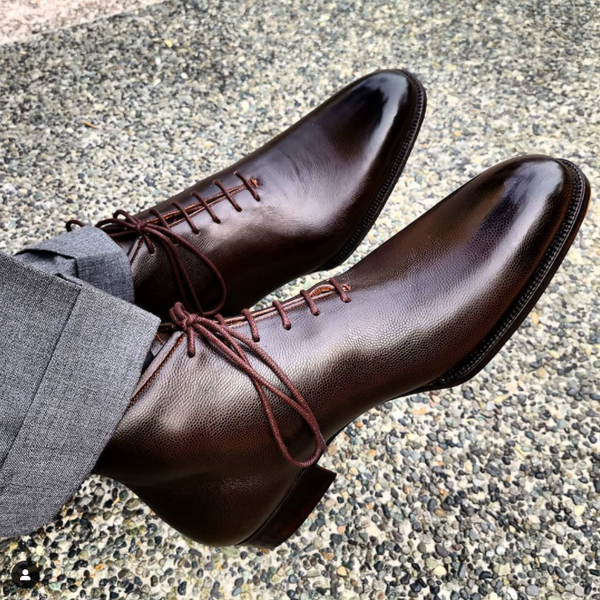 Men's Handmade Burgundy Lace-Up Boots
