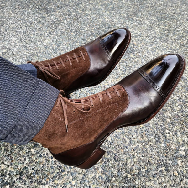 Men's Handmade Dark Brown Patchwork Lace-Up Boots