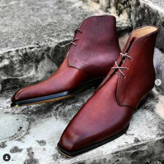 Men's Handmade Burgundy Leather Boots