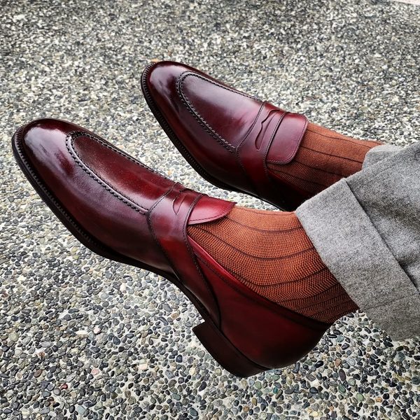 red slip-on loafers