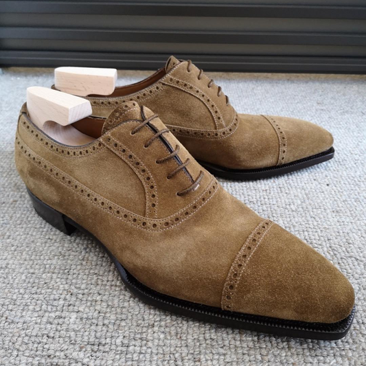 2022 Handmade Light Brown Suede Men's Oxford Shoes