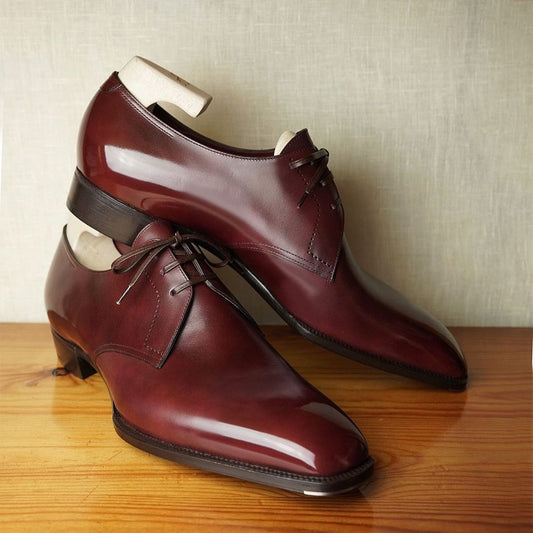 Brown and red men's hand-made leather Derby shoes