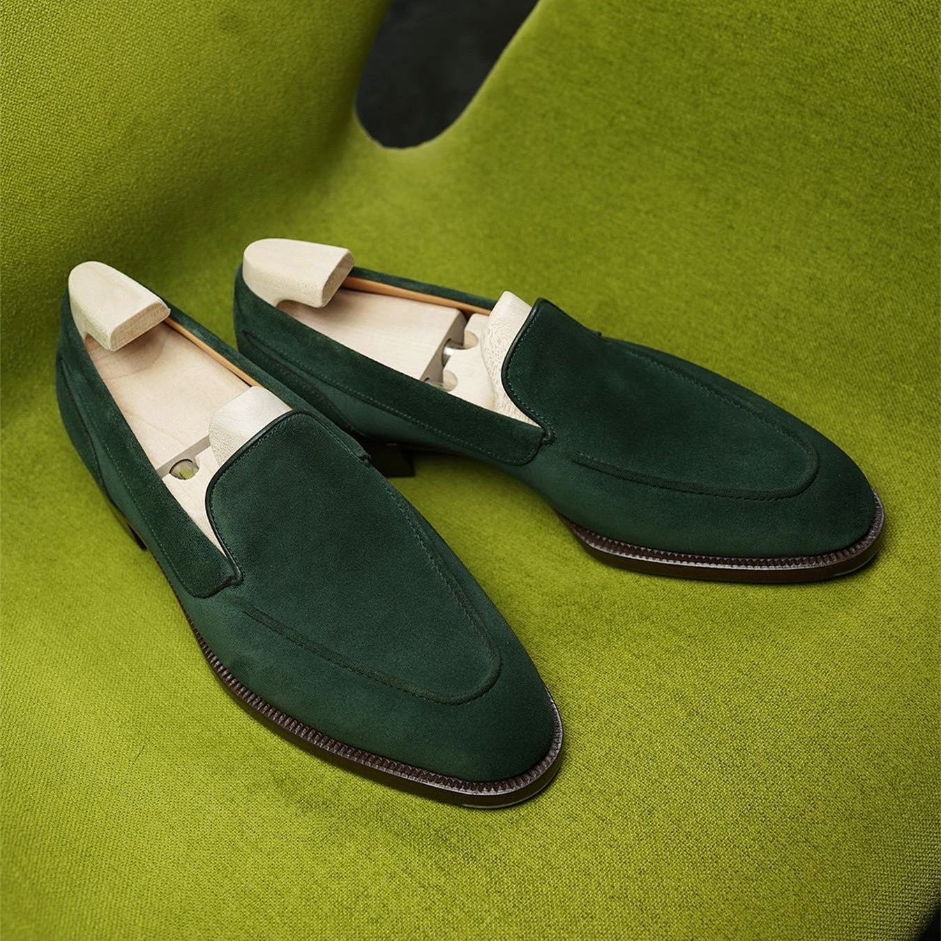 Green Suede Gentleman's Handmade Loafers