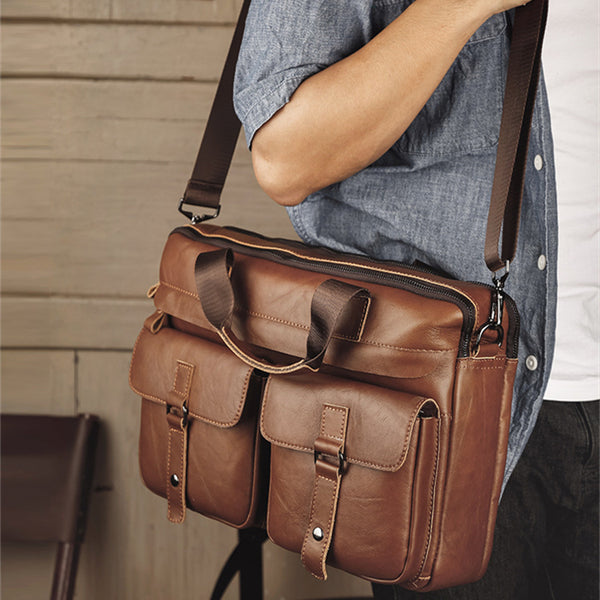 New Laptop Handbag Retro Leather Messenger Shoulder Bag Business Men's Bag
