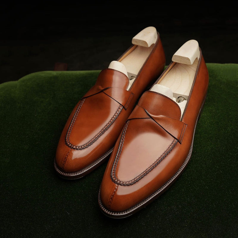 Brown Shiny Classic Casual Italian Loafers