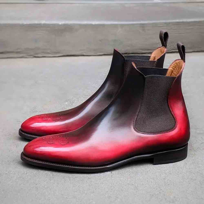 New red and black gradient trend men's Chelsea boots