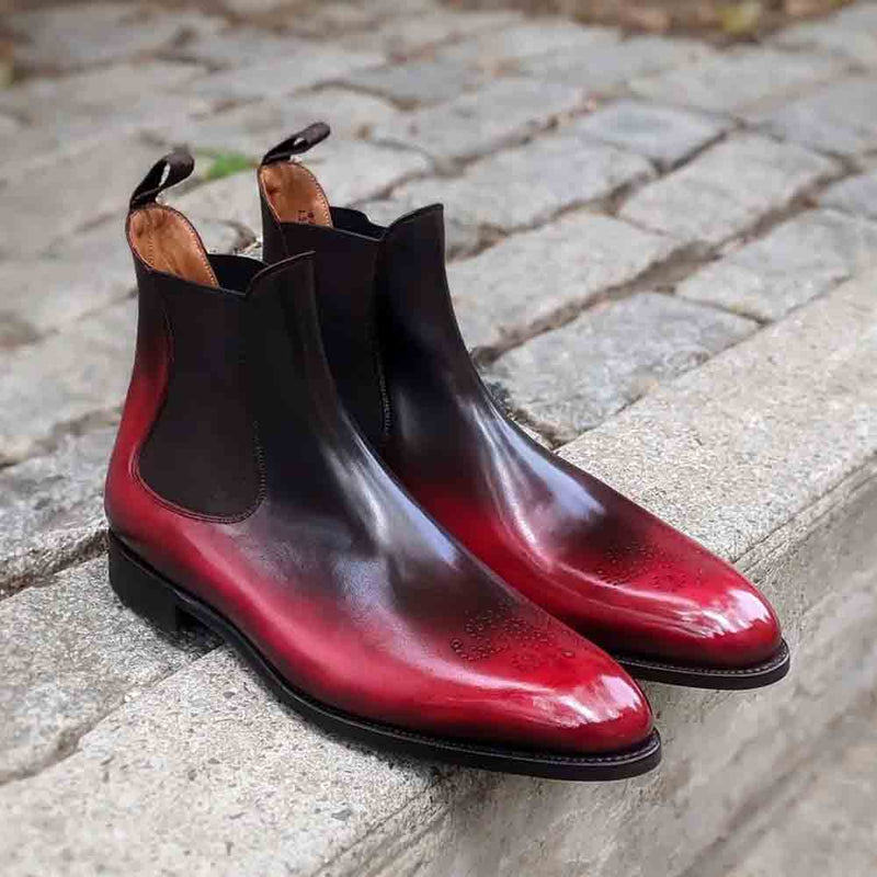 New red and black gradient trend men's Chelsea boots