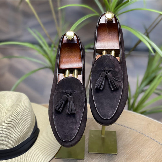 Italian fashion retro British pea shoes fringed loafers