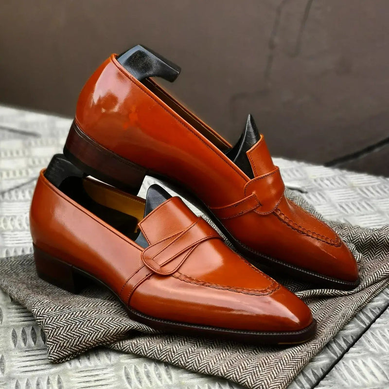 Brown Shiny Simple Pointed Toe Slip-On Loafers