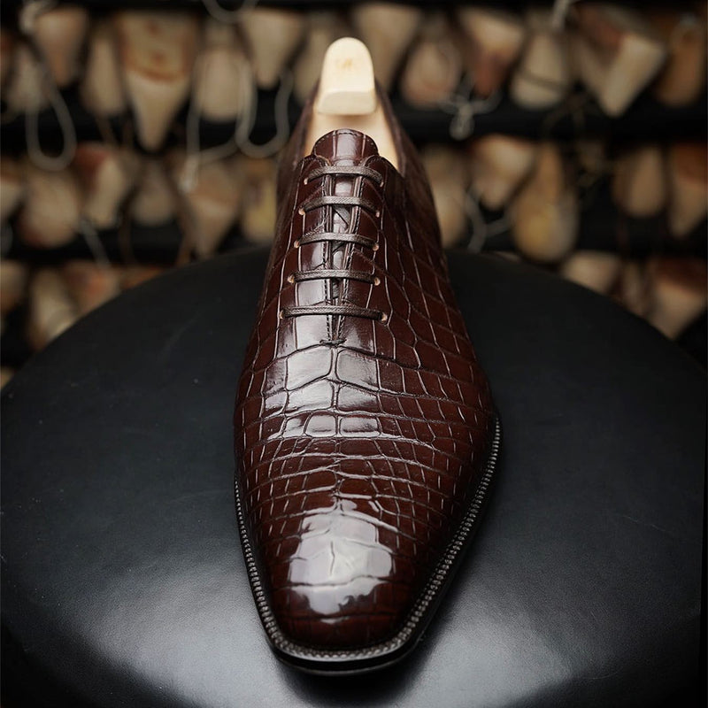Stylish Brown Crocodile Pattern Lace-Up Slip-On Business Oxfords
