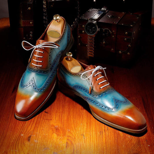 Vintage Polished Square Toe Lace-Up Brogue Oxfords