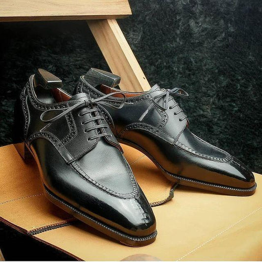 Trendy black handmade classic men's Derby shoes