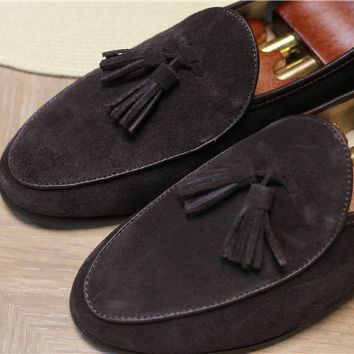 Italian fashion retro British pea shoes fringed loafers