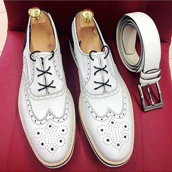White brogue pattern men's formal oxford shoes