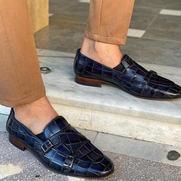 DARK BLUE DOUBLE BUCKLE LOAFERS