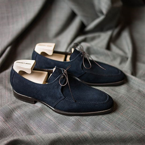 Men's dark blue suede formal derby shoes