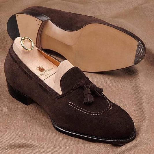 Classic suede brown fringed men's loafers