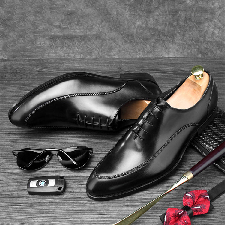 Leather pointed toe business British handmade first layer cowhide leather shoes