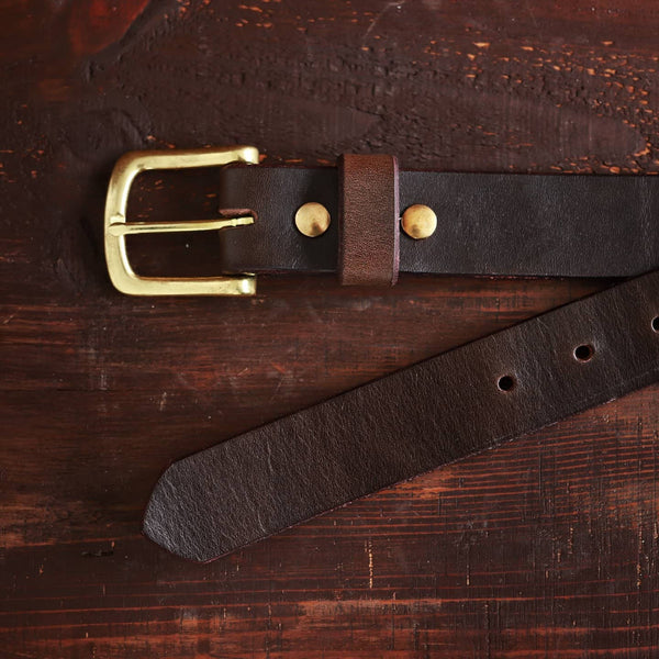 Dark Brown Metal Buckle Handmade Vintage Men's Belt