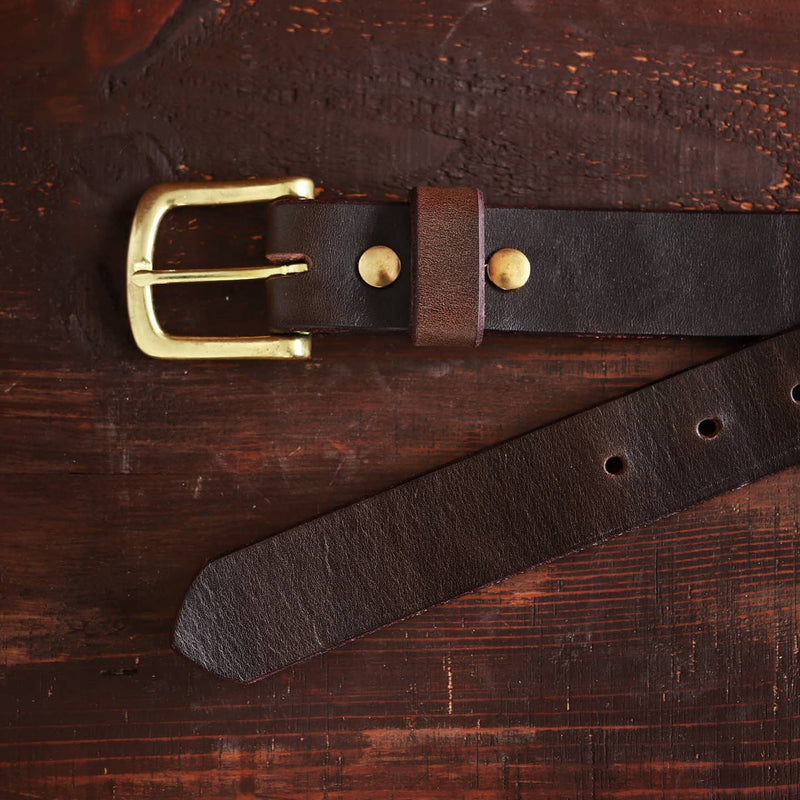 Dark Brown Metal Buckle Handmade Vintage Men's Belt