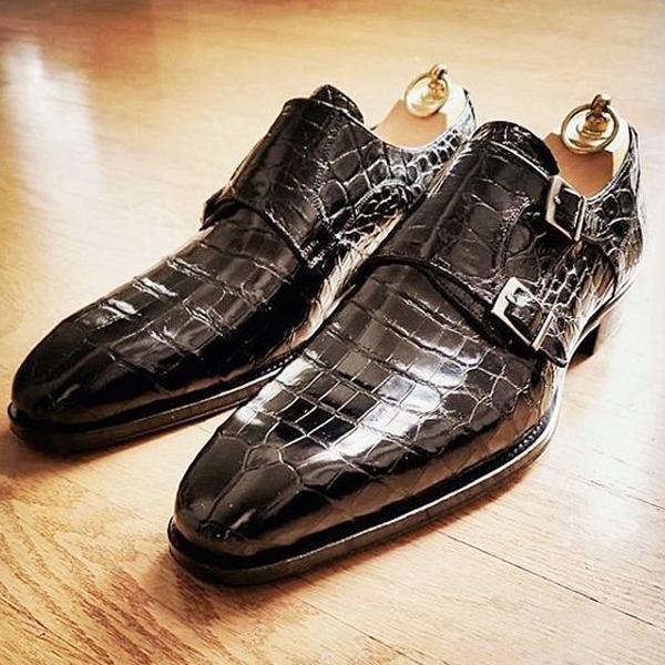 Black classic double buckle formal men's monk shoes