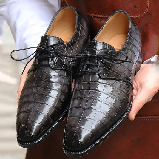 Classic silver grey premium men's derby shoes