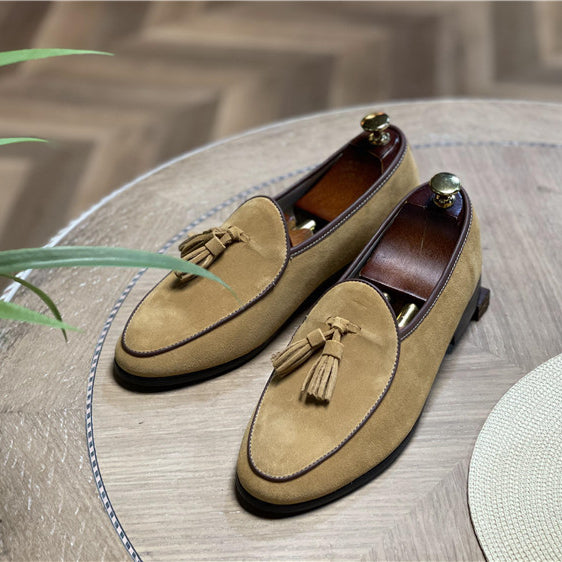 Italian fashion retro British pea shoes fringed loafers