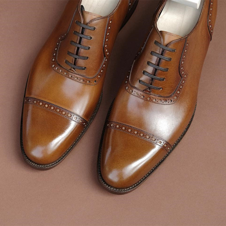 Fashion Brown Pointed Toe Brogue Handmade Oxford Shoes