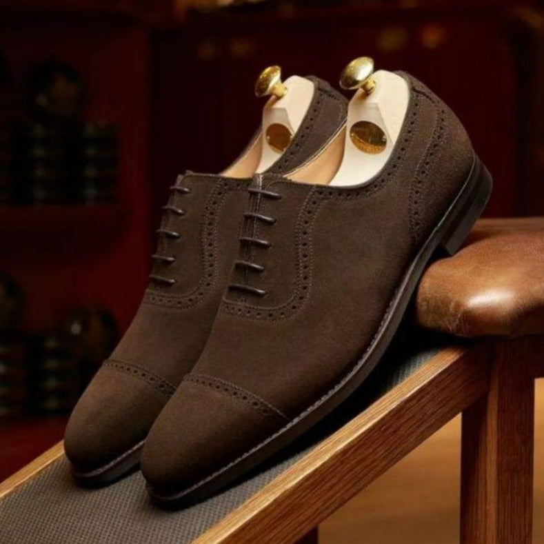 Carved business lace-up dress shoes suede low-heel round toe shoes