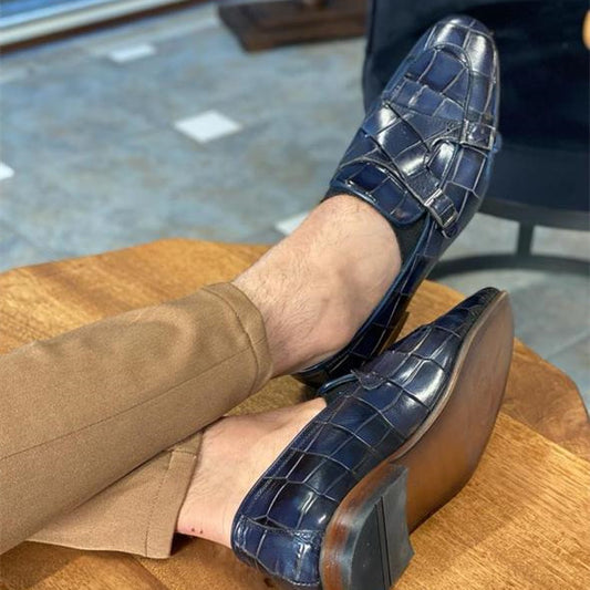 DARK BLUE DOUBLE BUCKLE LOAFERS