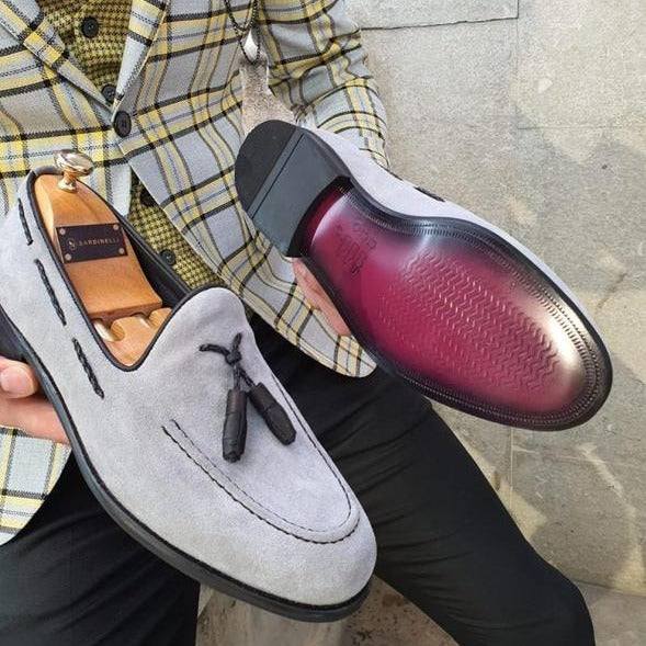Bellingham Gray Slim Fit Suede Tassel Loafer Shoes