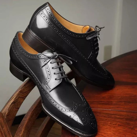 Men's fashion Pointed Toe Business Brogue Dress Shoes