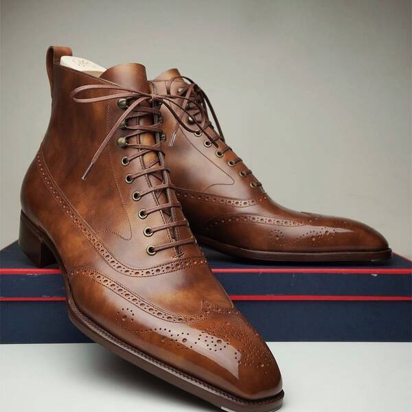 German handmade custom men_s brown Brogue Chelsea boots