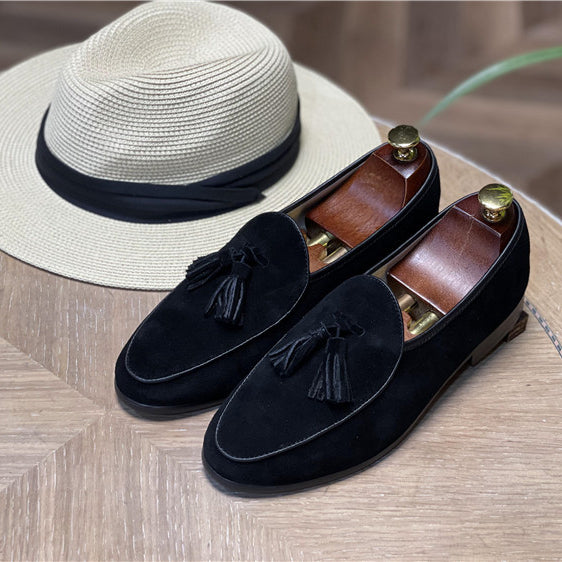 Italian fashion retro British pea shoes fringed loafers