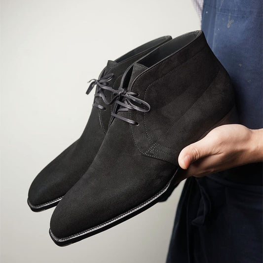 Black suede pointed handmade chukka boots
