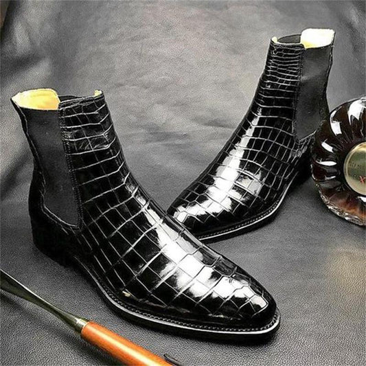 2021 New Men Shoes Handmade Black PU Texture Boots
